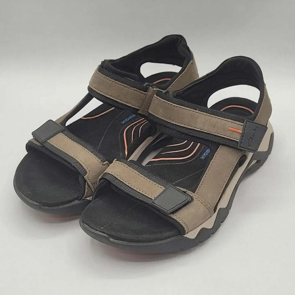 Clarks Wavewalk Sandals Mens Size 7 Brown Leather Adjustable Strap Walking Shoes